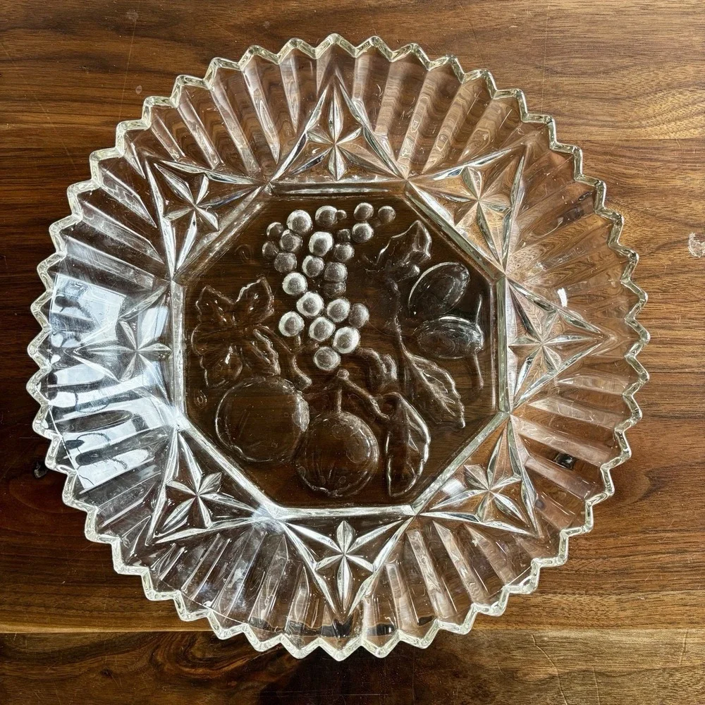 2pc VTG 60s MCM Federal Glass Clear‎ Pressed Pioneer Fruit Berry 11